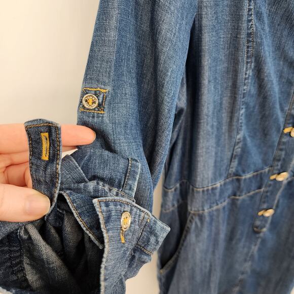 Tommy Hilfiger Chambray Shirt Dress 10 Short Collared Button Front Med Wash Blue - Picture 5 of 11